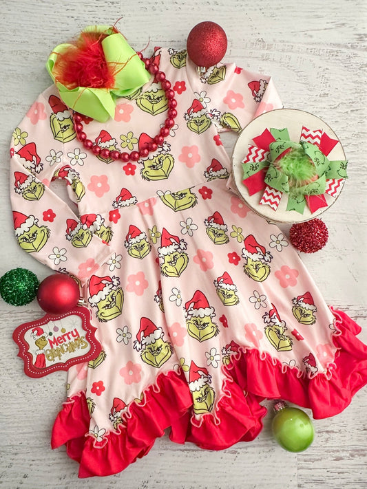 Boutique Grinchmas dress for girls Christmas outfits