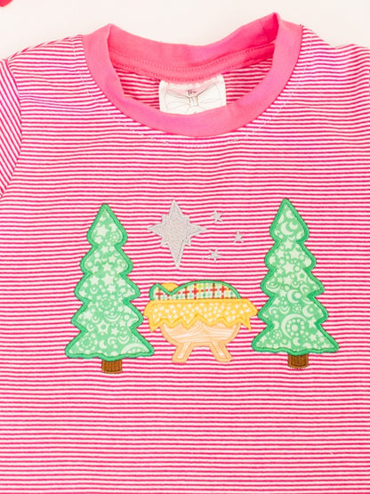 close up of the nativity scene embroidery