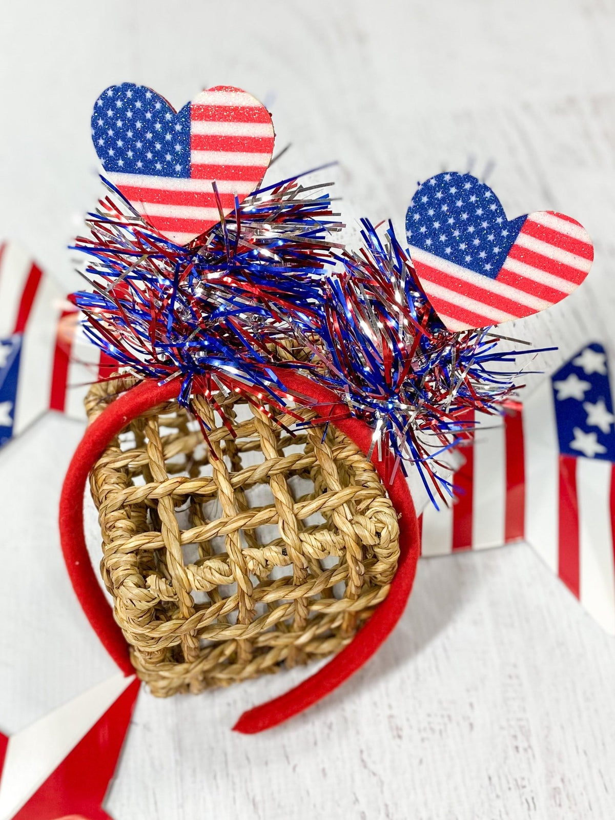 Red, white and blue heart sparkler headband