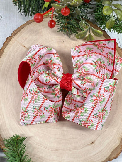 Holly bows and stripes double layer hair bow on alligator clip