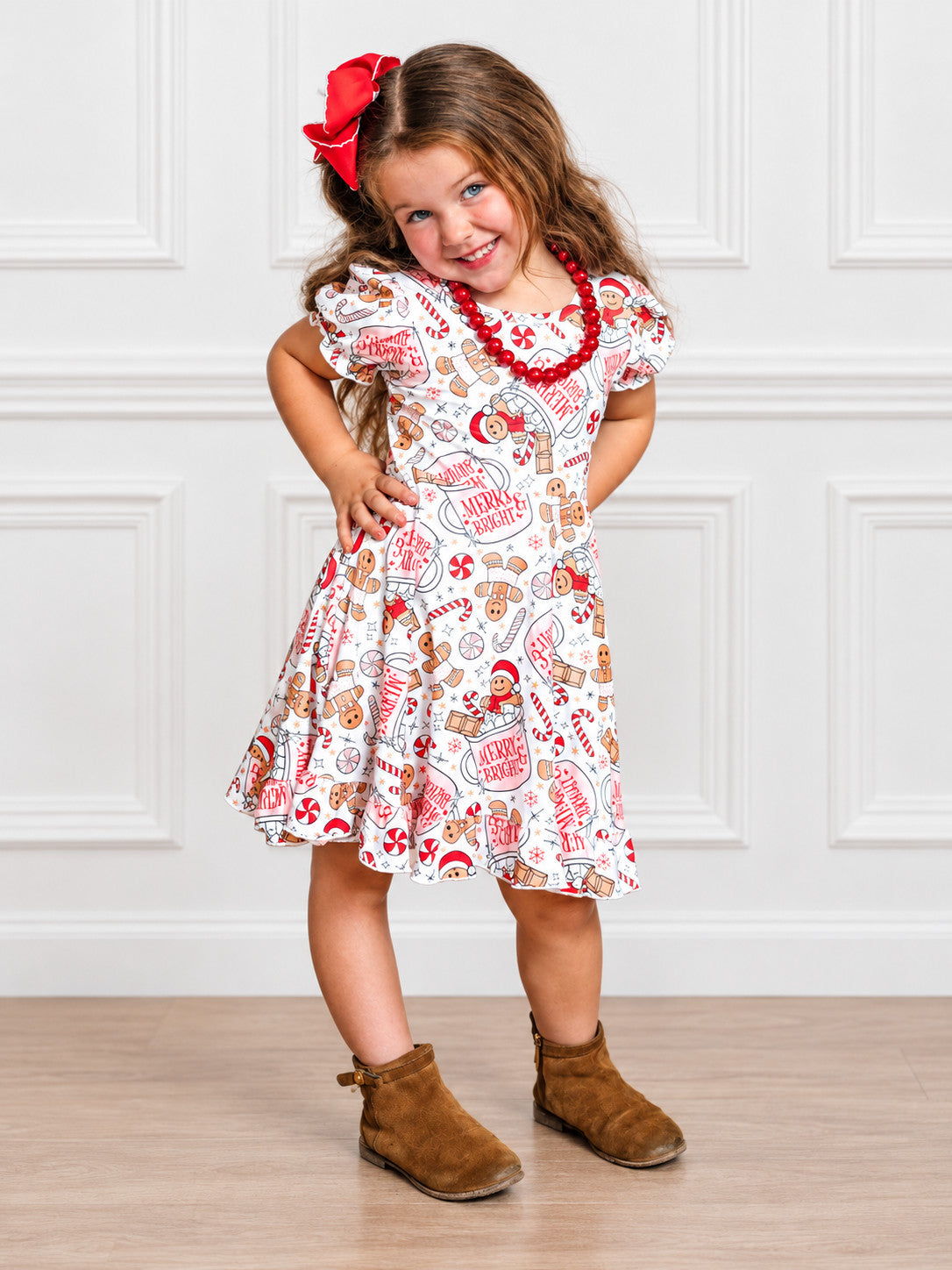 Hot cocoa and gingerbread girls Christmas twirl dress