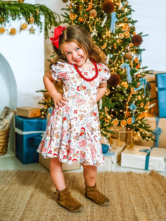 Hot cocoa and gingerbread girls Christmas twirl dress