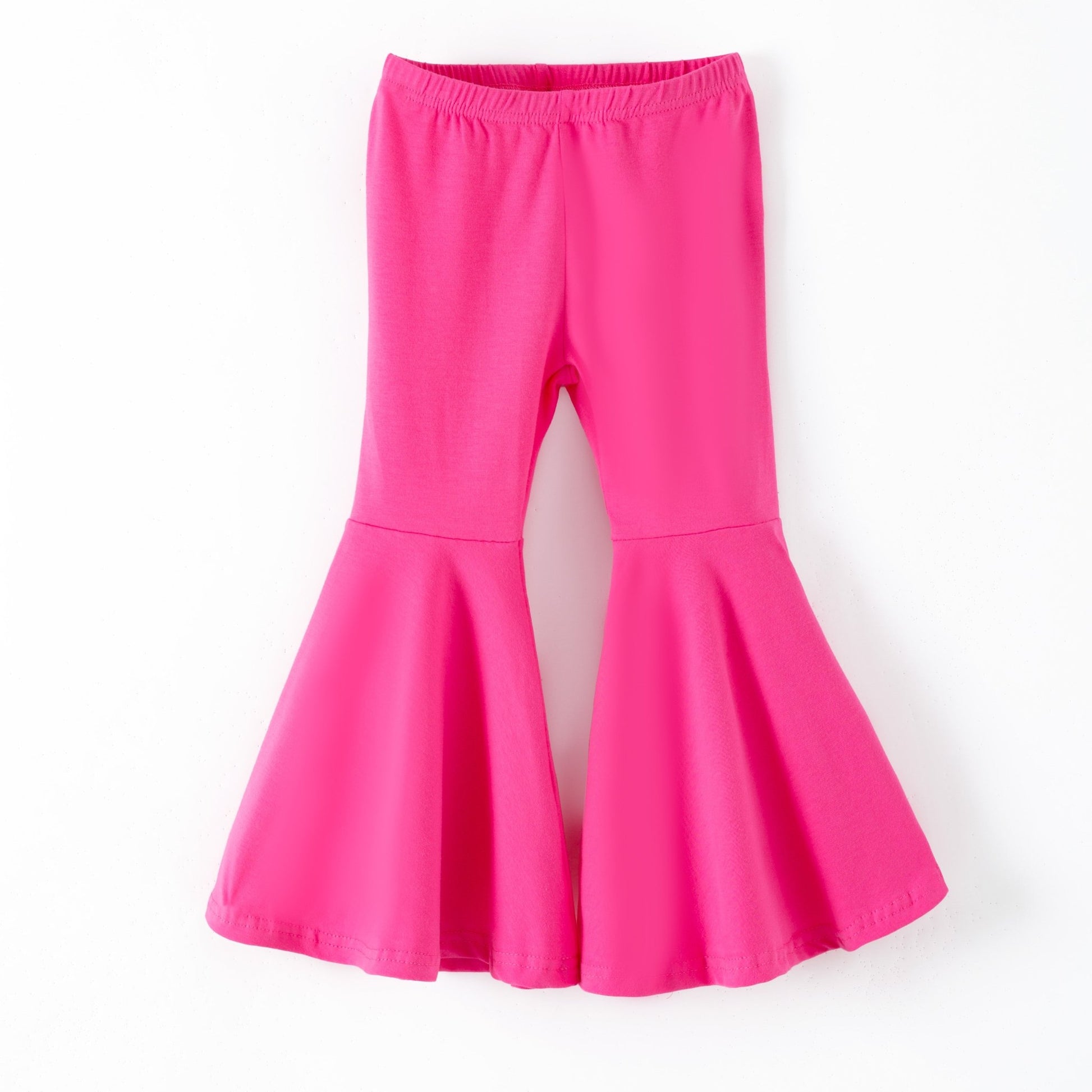 Pink bell-bottom pants on a white background