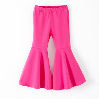 Pink bell-bottom pants on a white background