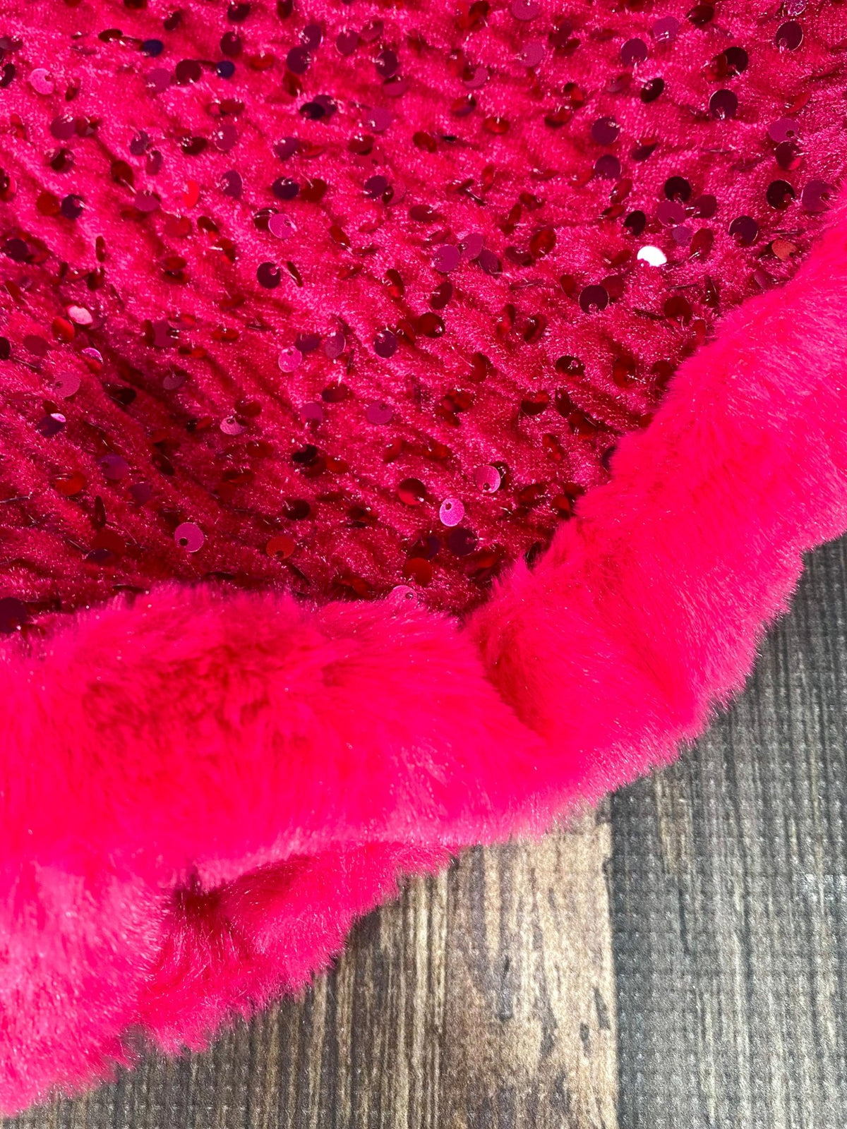 Close-up of the pink sequin fabric