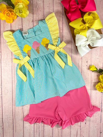 Ice Cream Ruffles & Bows Shorts Set