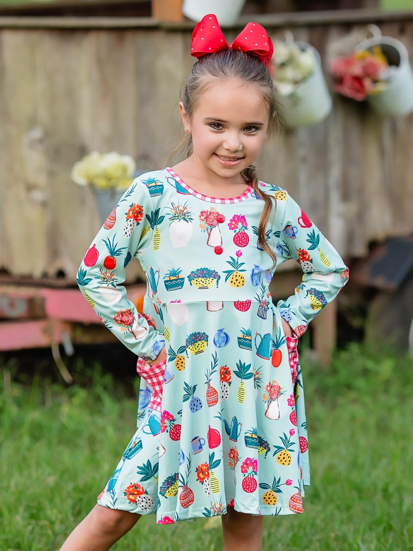 In the Garden Gingham Twirl Dress on a model