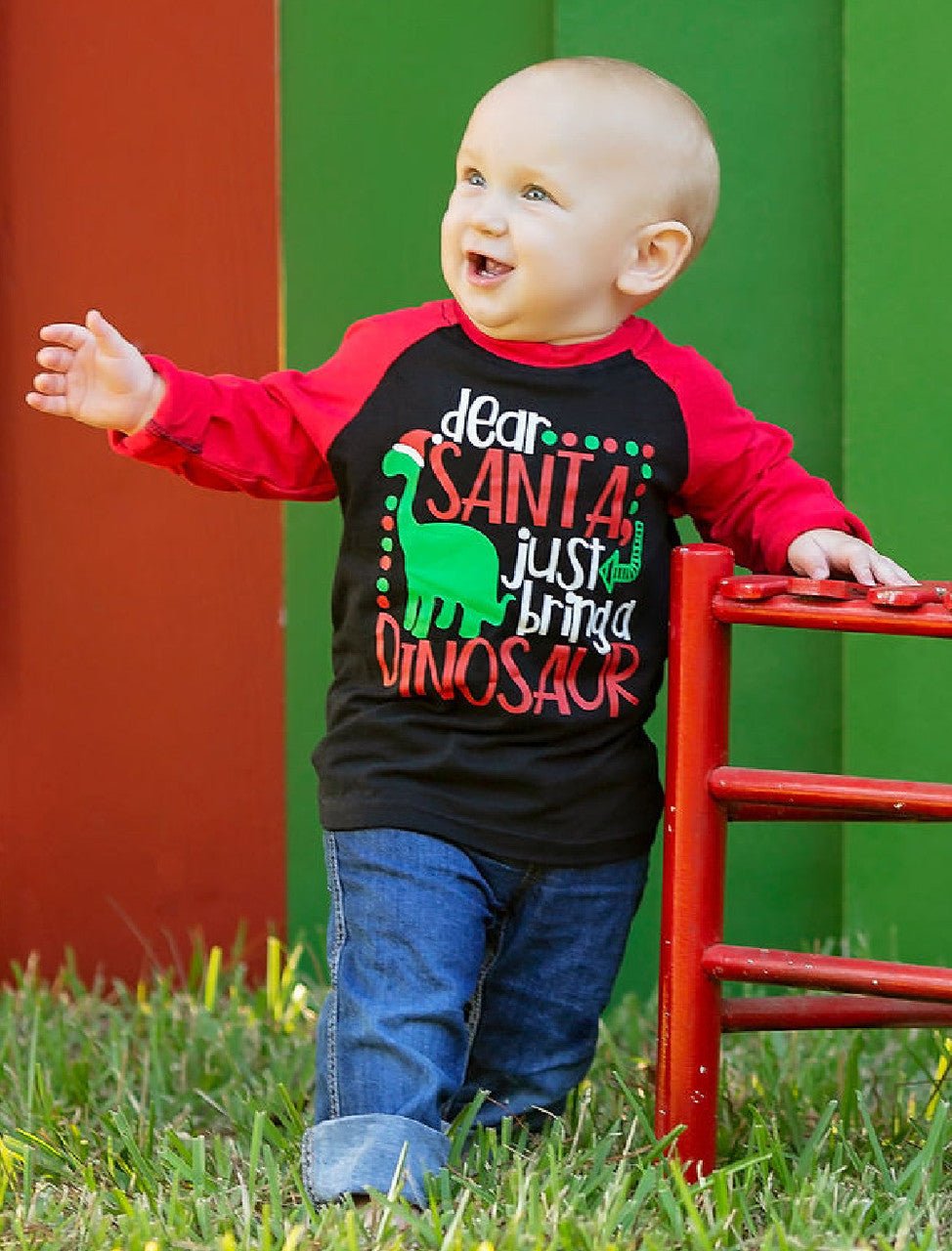 Just Bring A Dinosaur Raglan Shirt on model