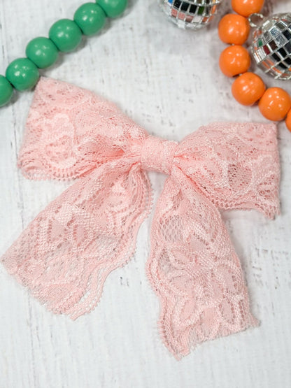 pink lace hair bow