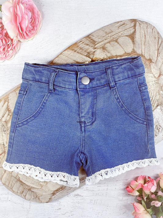 Lace Trim Denim Jean Shorts