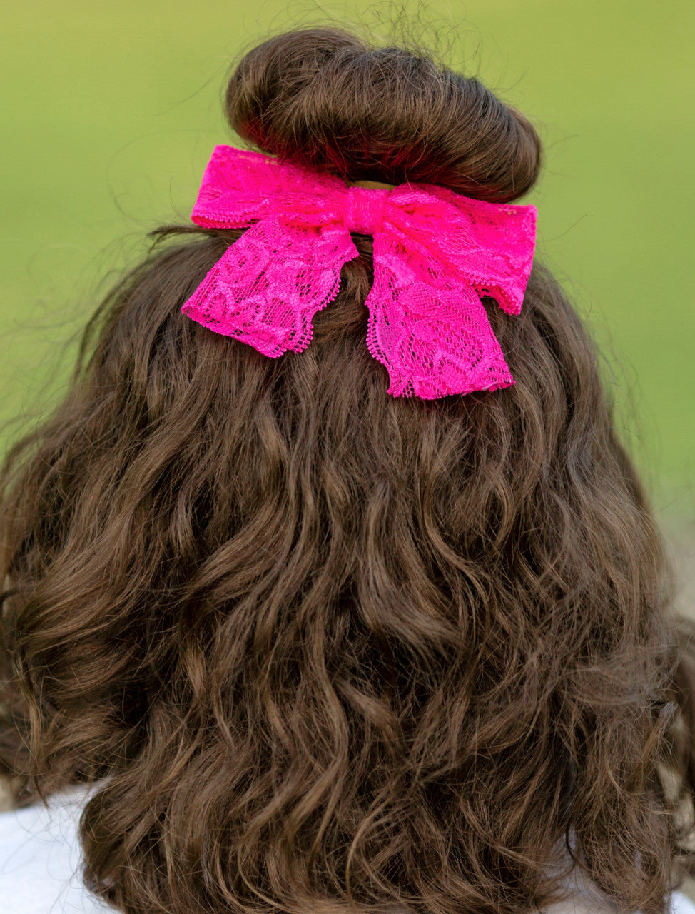 Hot Pink Lace Hair Bow on a model
