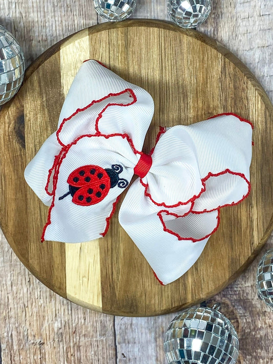Ladybug embroidered moonstitch hair bow on alligator clip