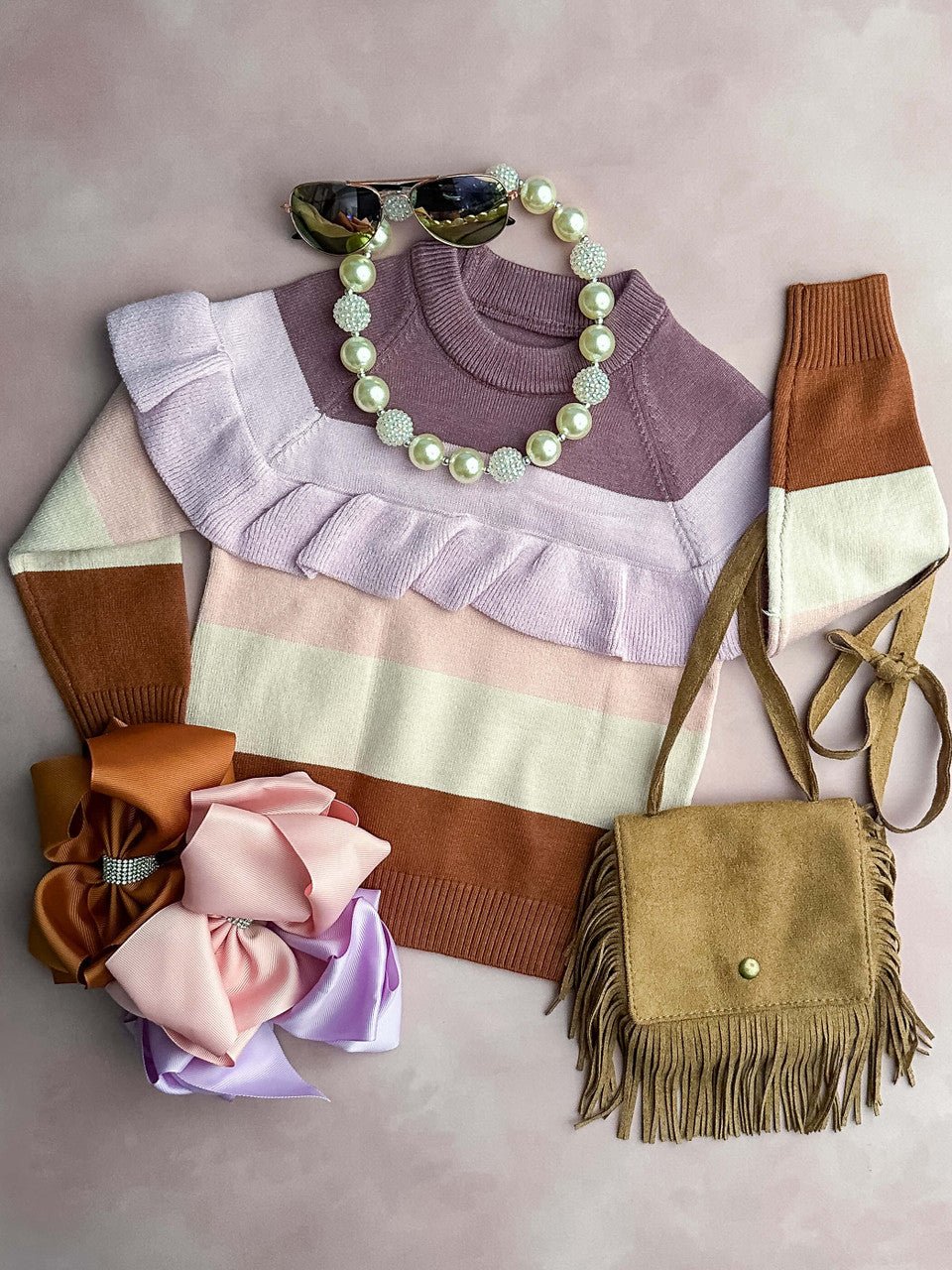 Lavender colorblock sweater with ruffles