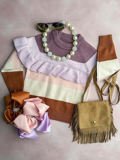 Lavender colorblock sweater with ruffles