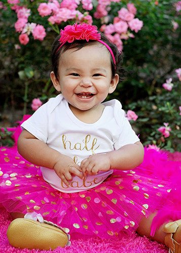 Gold Polka Dot Baby Tutu in Hot Pink