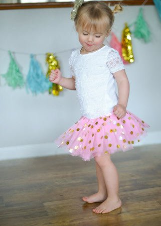 Gold Polka Dot Baby Tutu in Light Pink