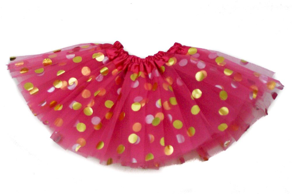 hot pink tulle gold dot tutu on white background