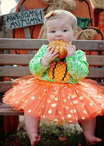 Gold Polka Dot Baby Tutu in Orange