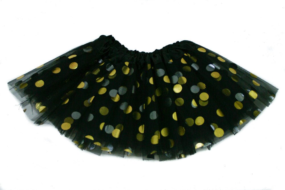 black and gold dot tutu on white background