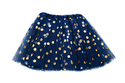 navy gold dot tutu on white background