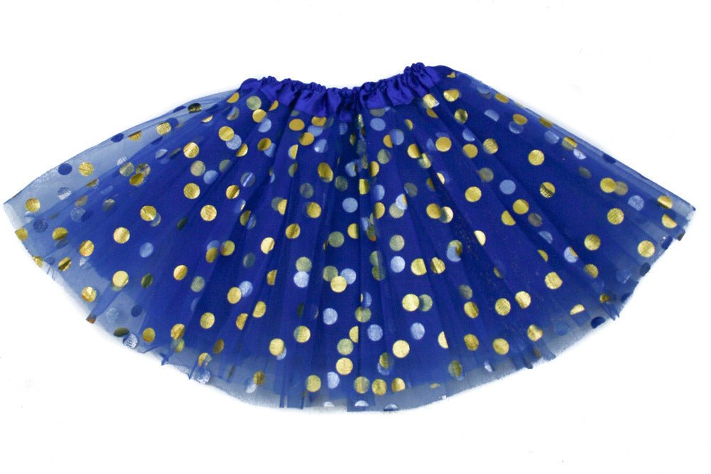 royal blue gold dot tutu on white background