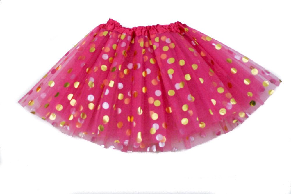 bright pink gold dot tutu on white background