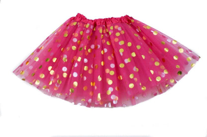 bright pink gold dot tutu on white background