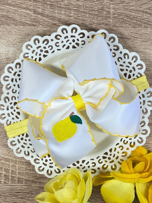 Lemon Embroidered Moonstitch Bow Headband