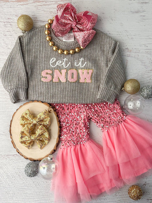 Let It Snow Pink Tulle Bell Bottoms Set - Alternative view