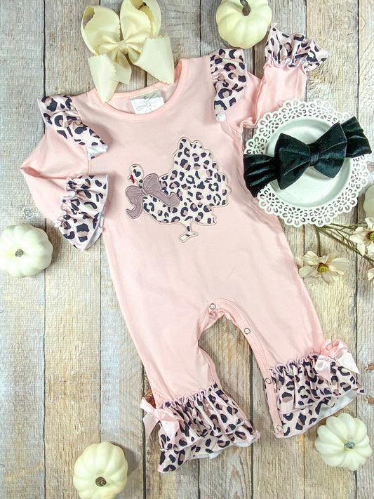 Light pink animal print turkey baby onesie