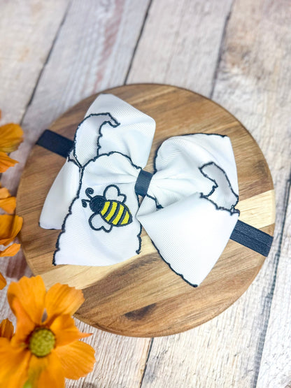 Bumblebee Embroidered Moonstitch Bow Headband