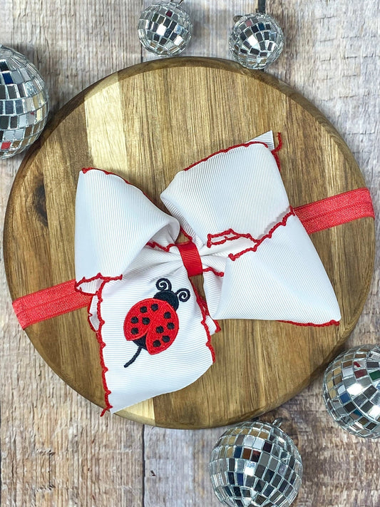 Ladybug Embroidered Moonstitch Bow Headband