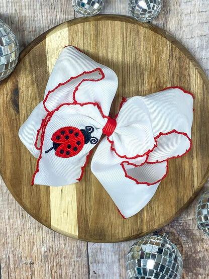 Ladybug Embroidered Moonstitch Hair Bow
