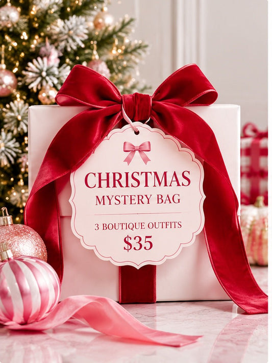 Promotional graphic for a limited edition mystery Christmas bag with three girl outfits for $35 