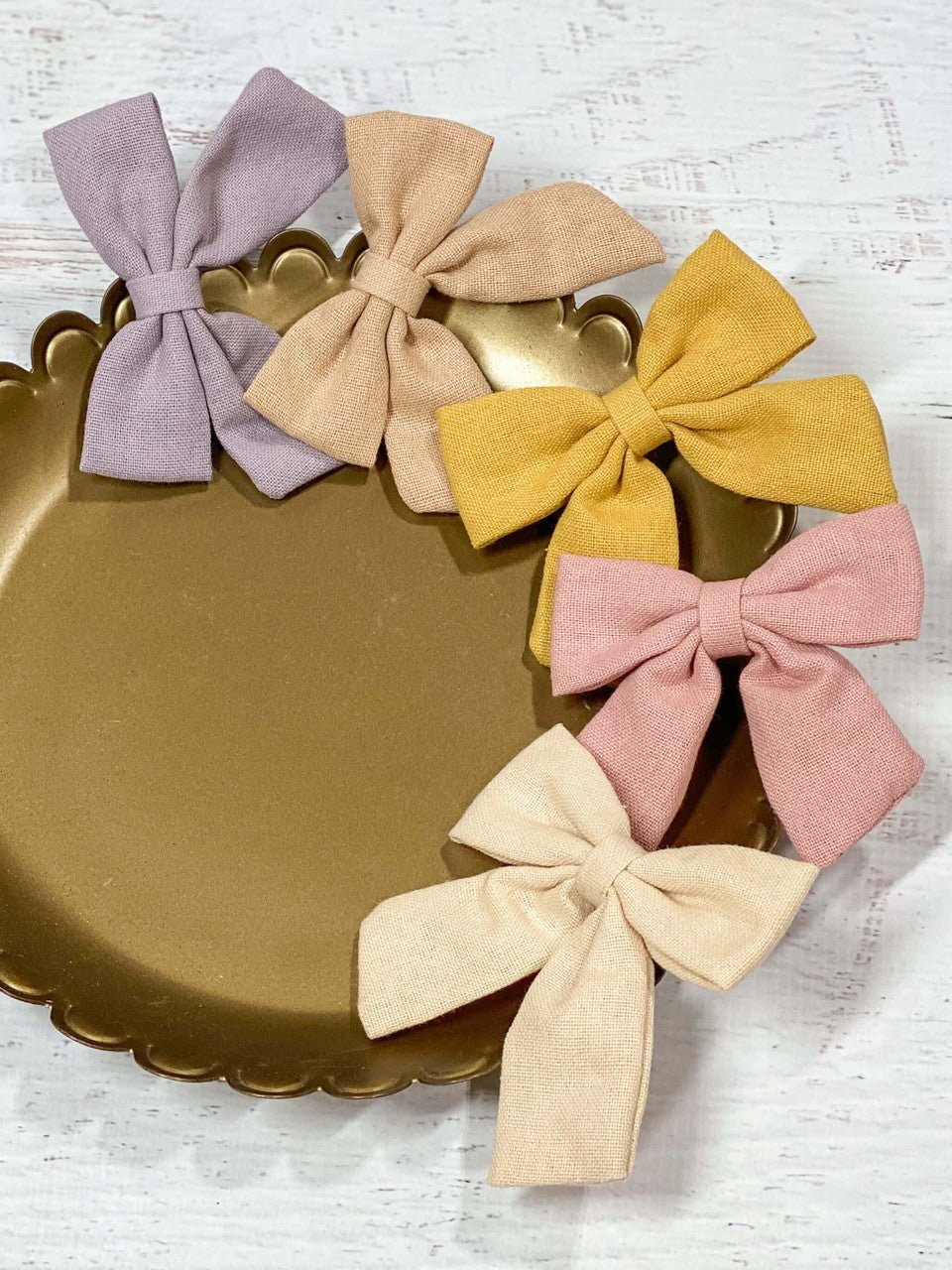 Linen fabric hair bows in five colors