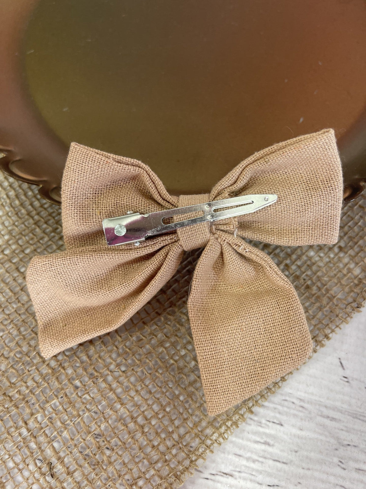 Chocolate brown linen fabric hair bow