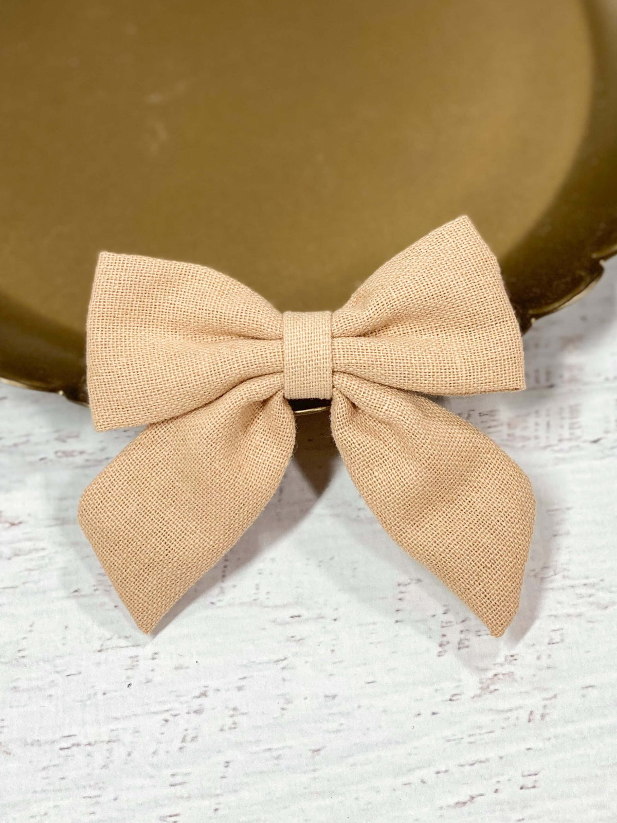 Chocolate brown linen fabric hair bow