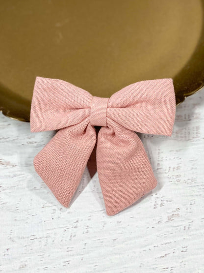 Light pink linen fabric hair bow