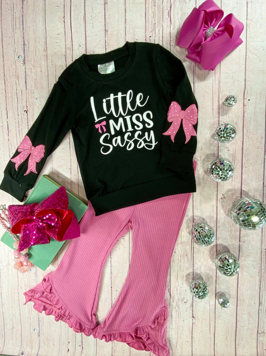 Little Miss Sassy Pink Ruffled Bell Bottom Set