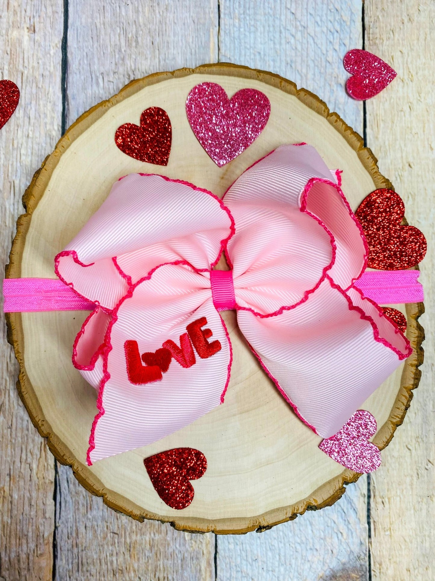 LOVE Moonstitch Embroidered Bow Headband