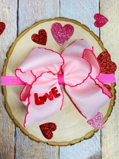 LOVE Moonstitch Embroidered Bow Headband
