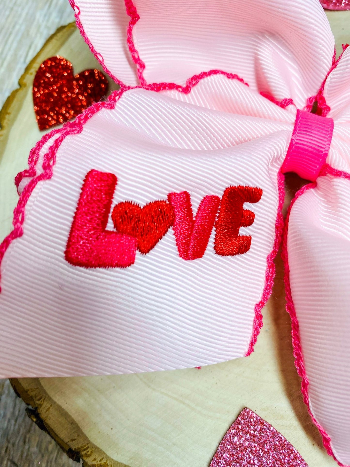 LOVE Moonstitch Embroidered Hair Bow