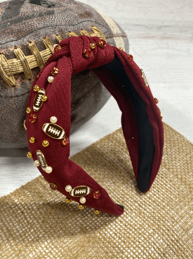 Maroon football glam headband, alternate view