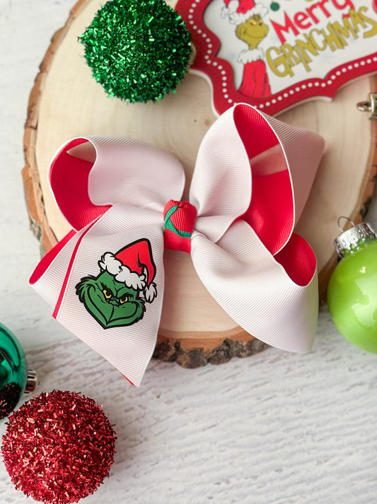 Mean green Christmas double layer hair bow on alligator clip