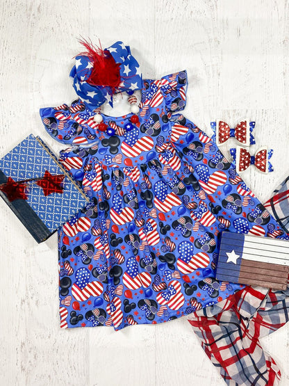 red white & blue dress with  mouse print. 