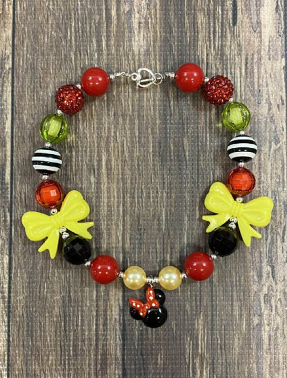 Red, black and yellow Minnie Mouse bead necklace