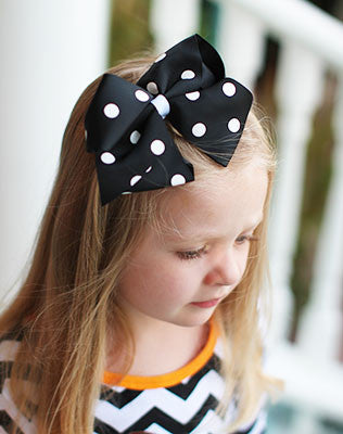 Polka Dot Hair Bow Black On Model
