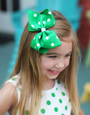 Polka Dot Hair Bow Kelly Green On Model