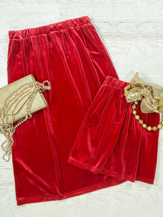 Matching mom and girl red velvet skirts