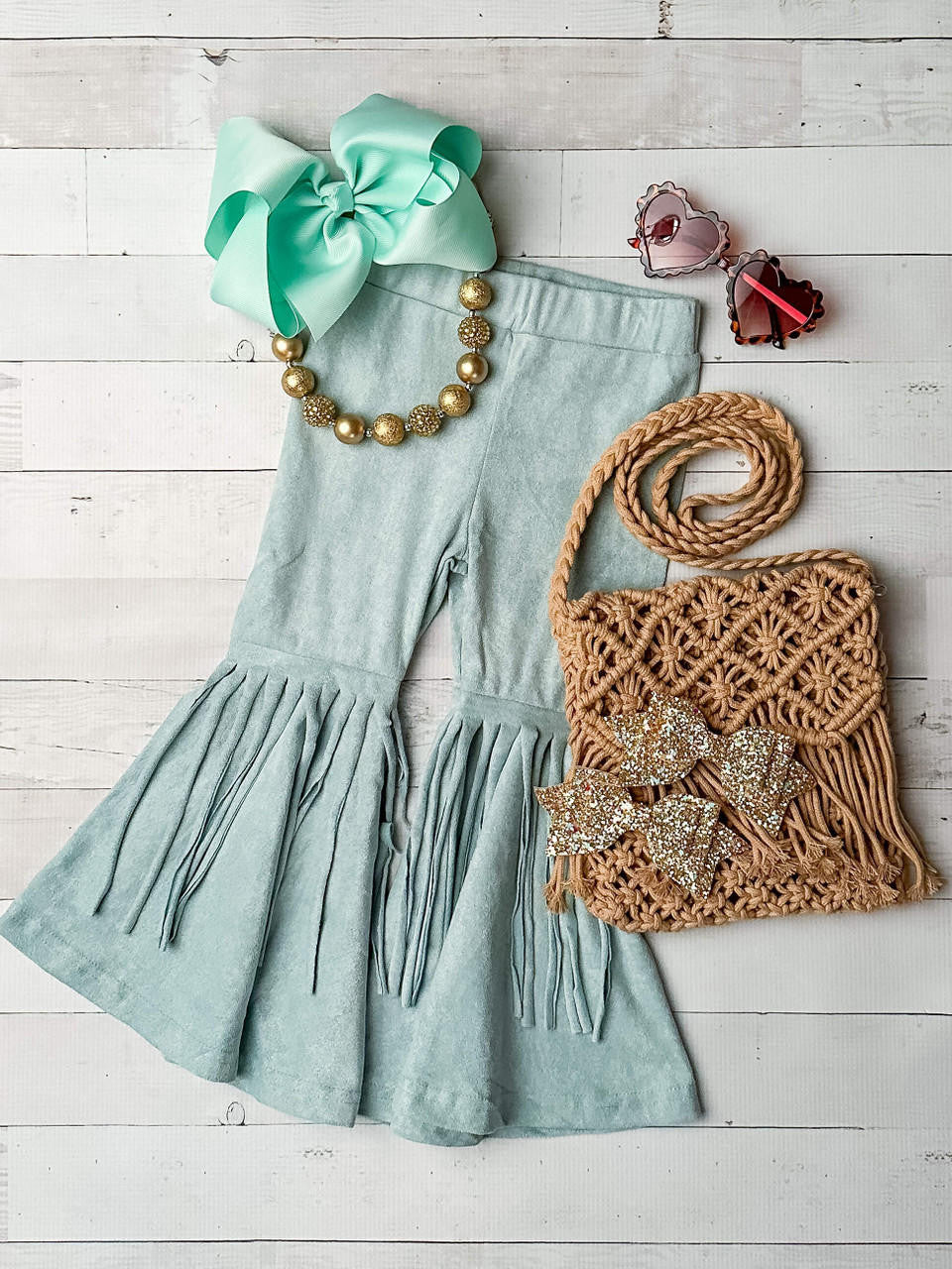 Mommy & Me Aqua Fringe Pants-Girls